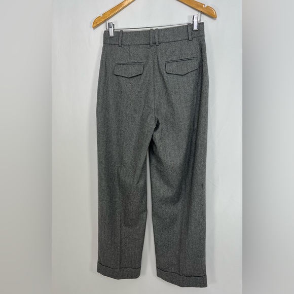 NEW / Wide-leg essential pant in grey herringbone Italian wool blend / B003 - Picture 8 of 9